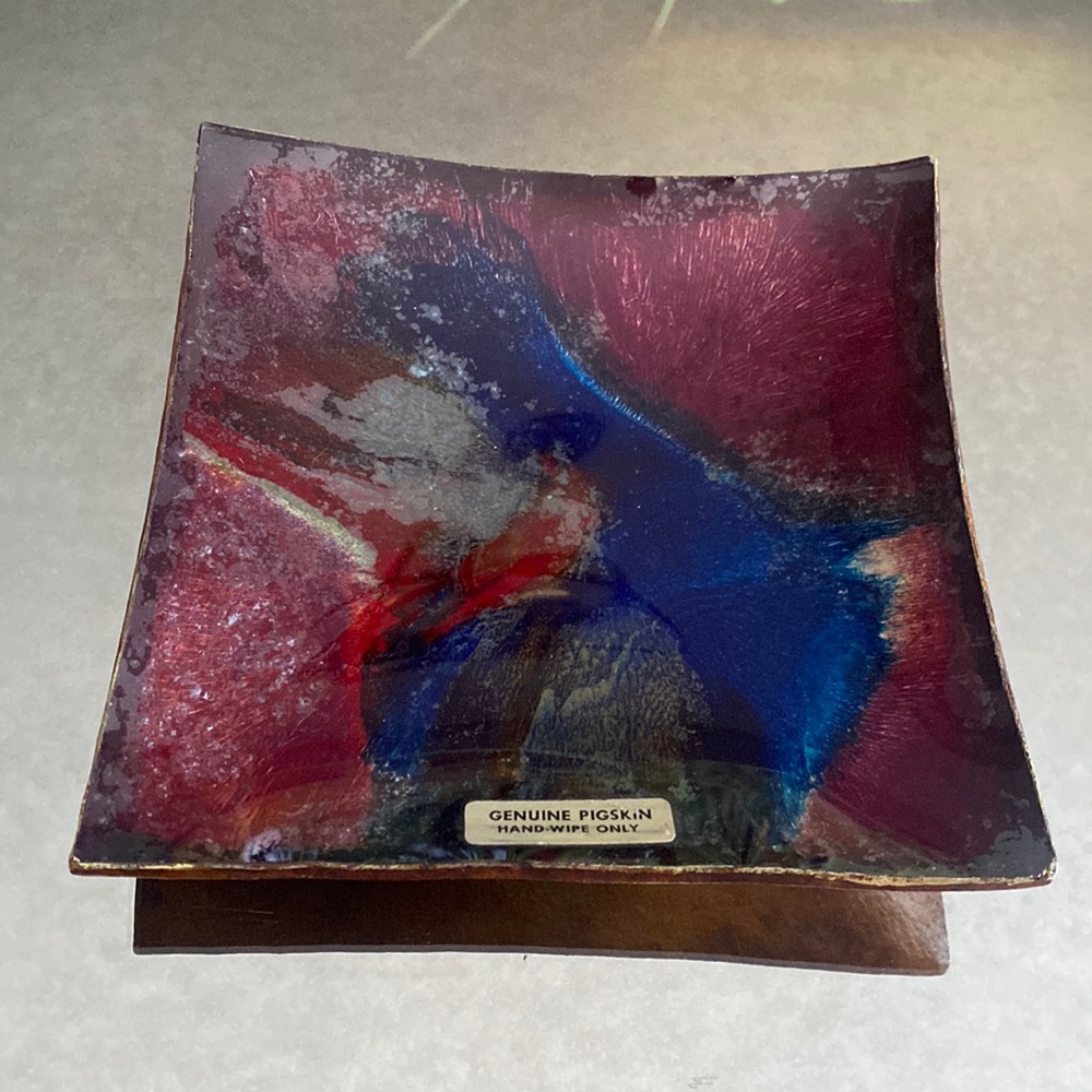 Vintage Glass and Pigskin Trinket Tray